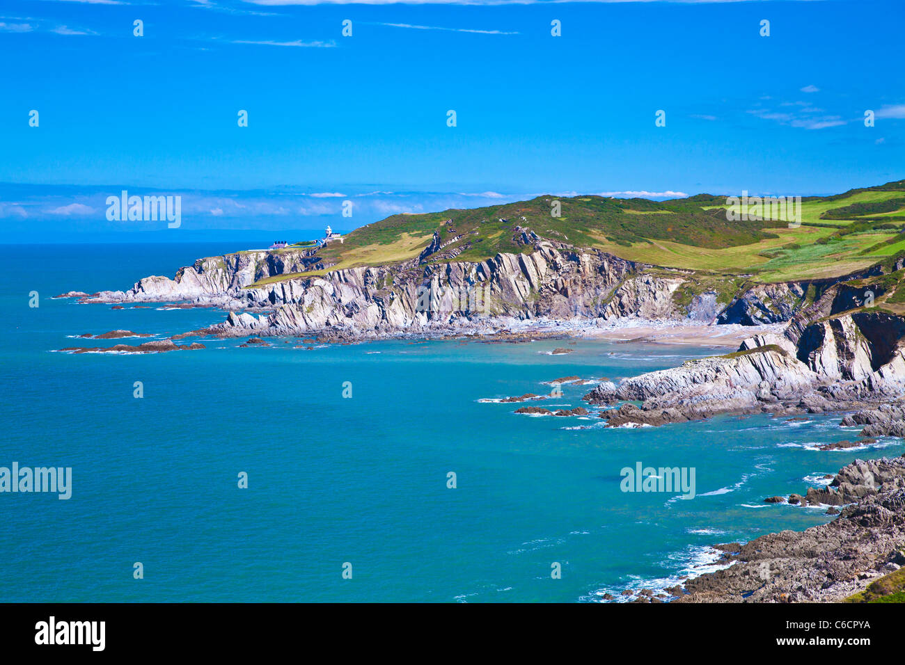 Vista del North Devon litorale verso Rockham Bay e Bull Point, vicino a Woolacombe e Morthoe, Devon, Inghilterra, Regno Unito Foto Stock