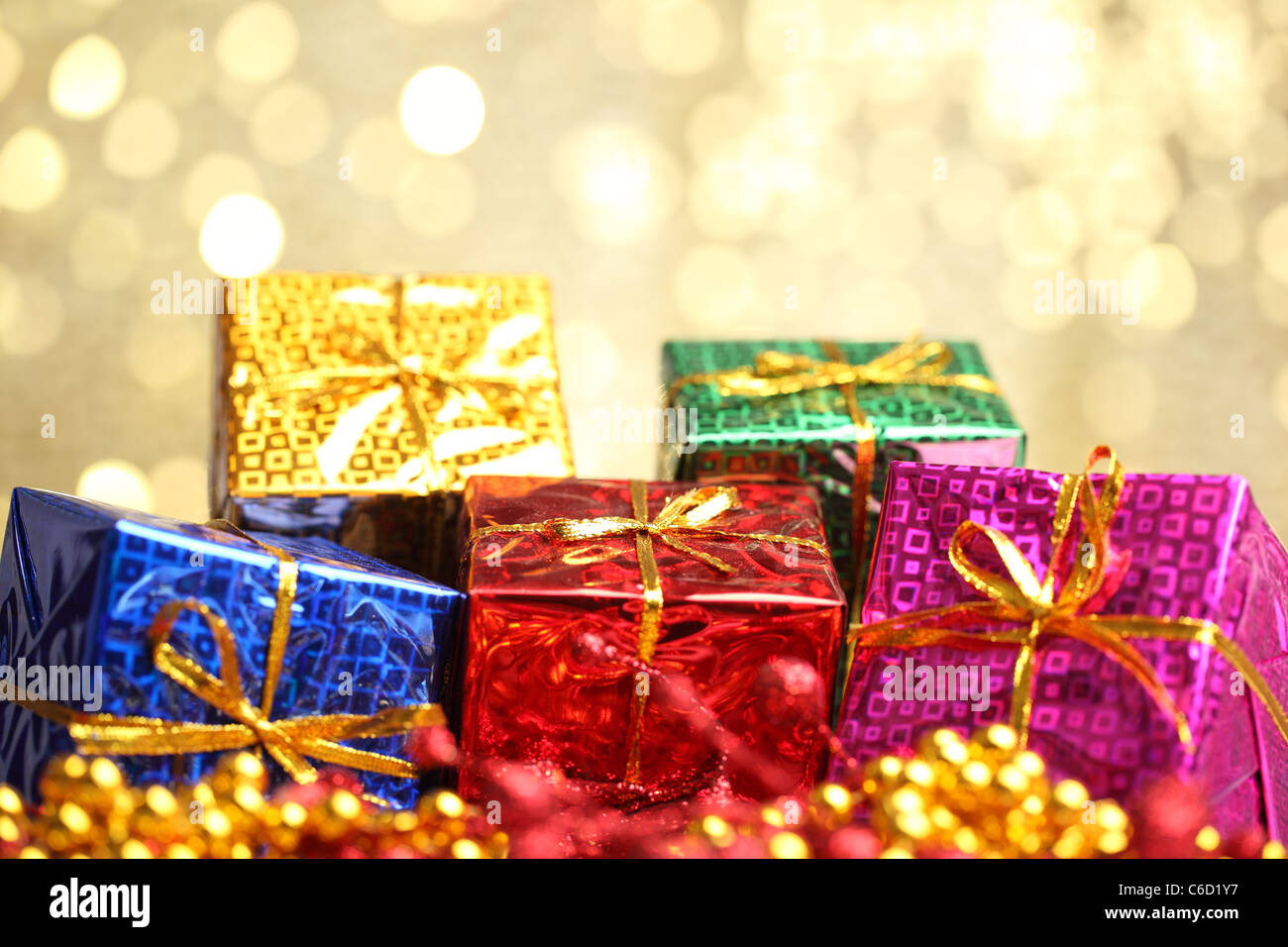 Primo piano di regali di natale Foto Stock