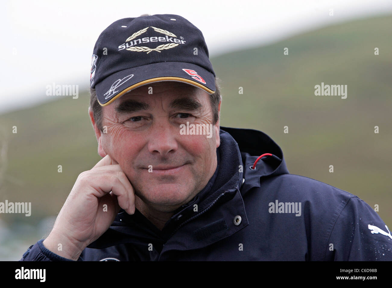 Nigel Mansell a Knockhill Racing circuito, Fife, Scozia Foto Stock