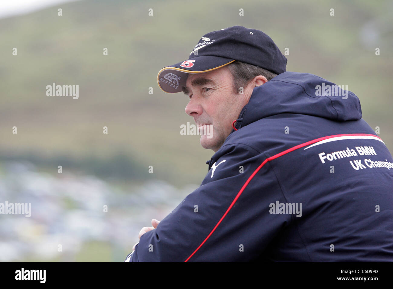 Nigel Mansell a Knockhill Racing circuito, Fife, Scozia Foto Stock