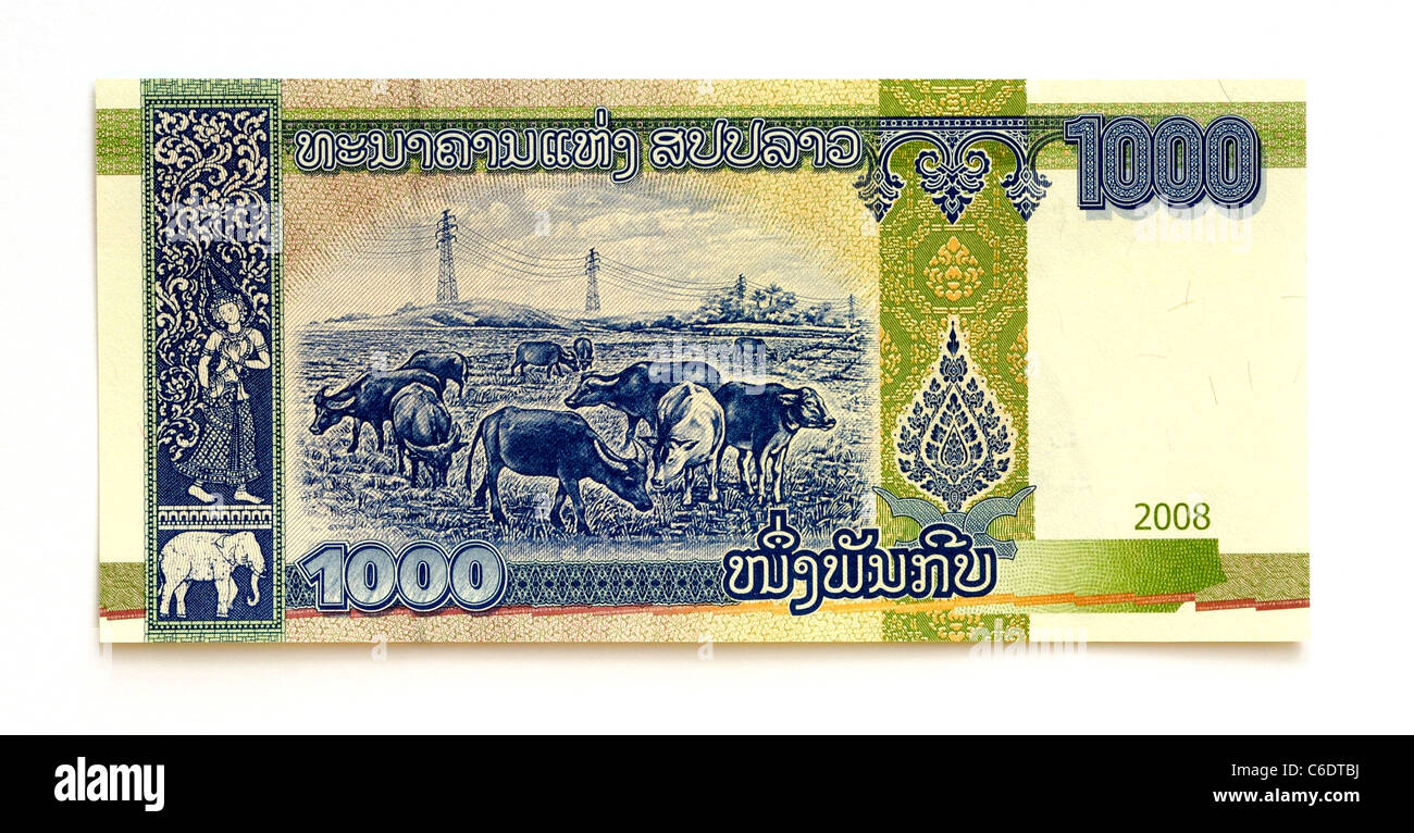 Laos 1000 Mille Nuovo kip Bank nota. Foto Stock