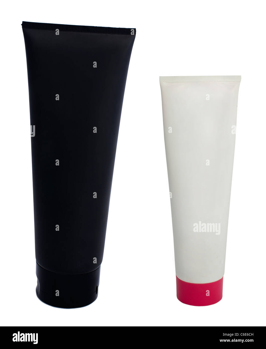 Bianco e nero tubi cosmetici. White isolato Foto Stock