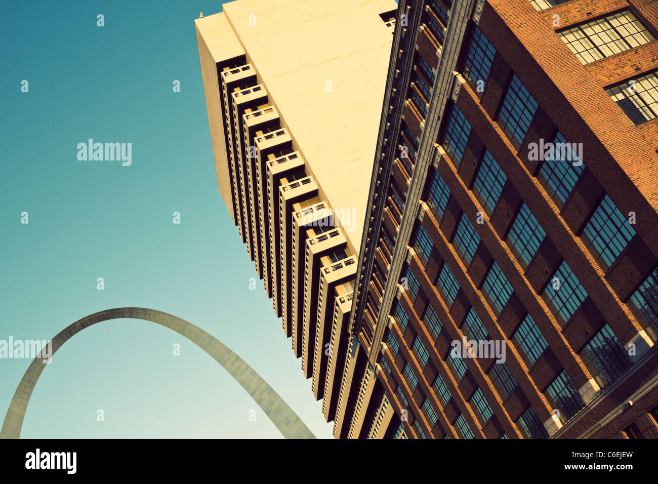 Stati Uniti d'America, Missouri, St. Louis, basso angolo vista dei grattacieli Foto Stock
