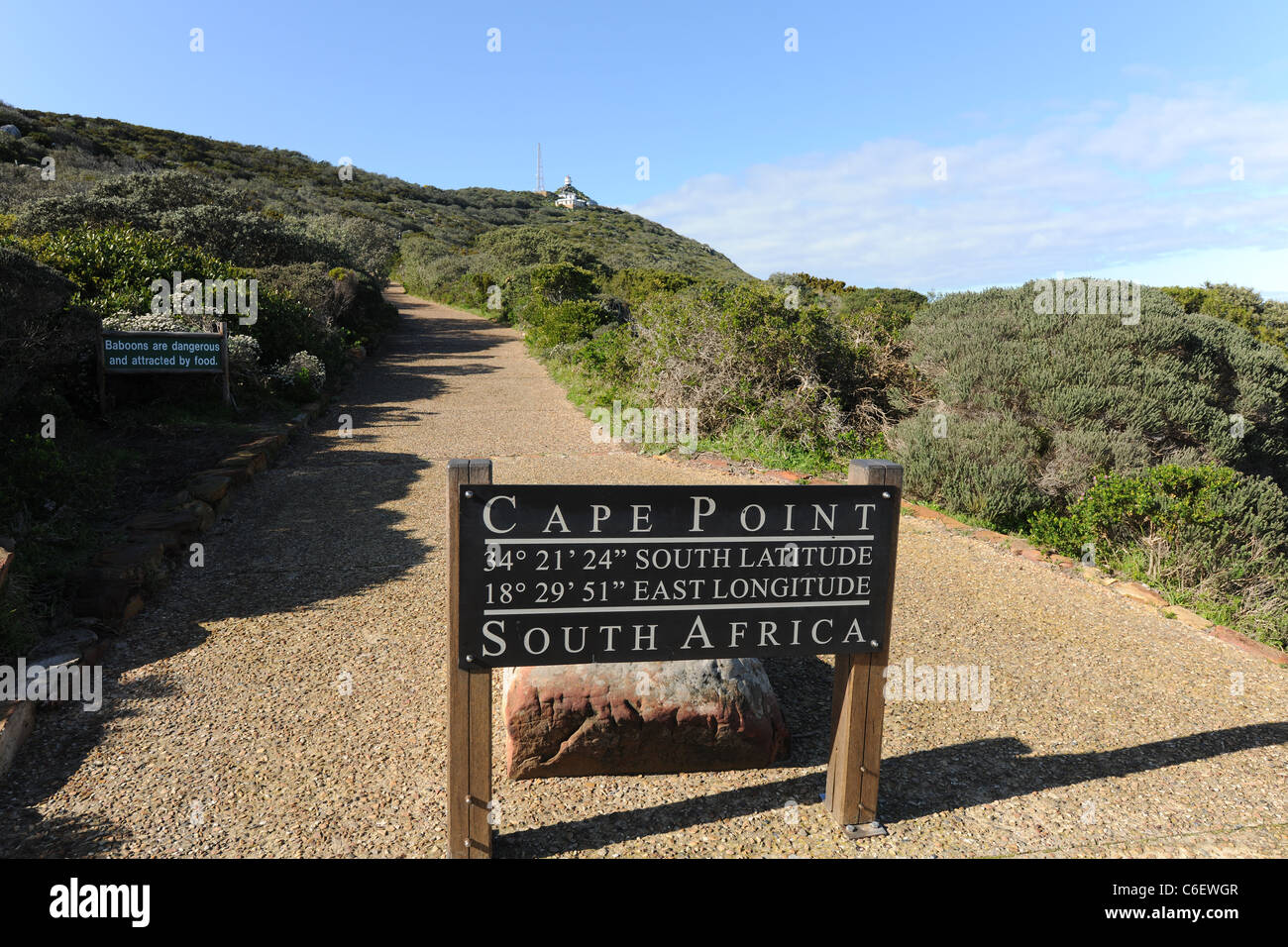 Cartello in legno bordo, Cape Point Capo di Buona Speranza, Table Mountain National Park, Western Cape, Sud Africa Foto Stock