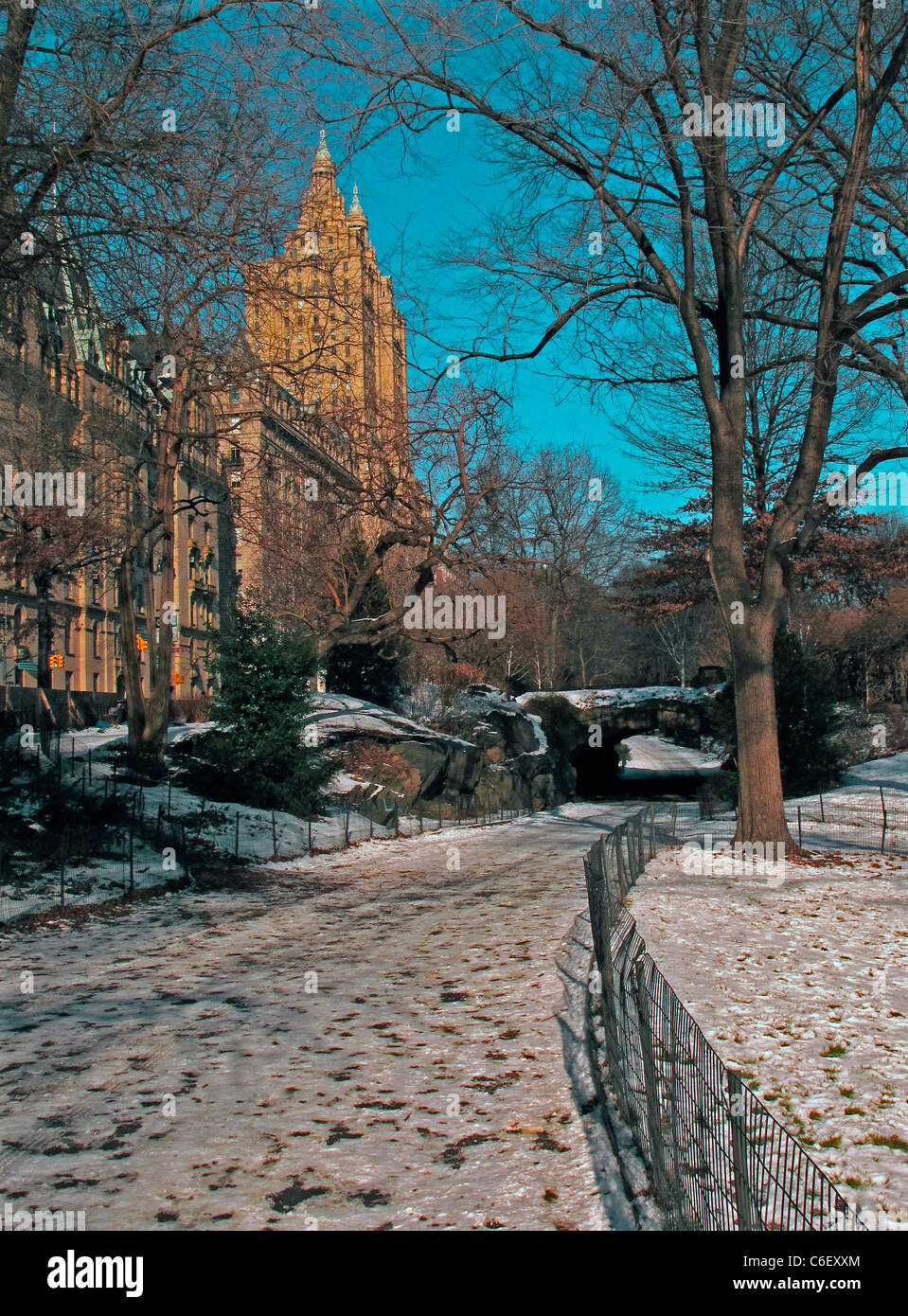 Bridal Path in Central Park in inverno la neve Foto Stock