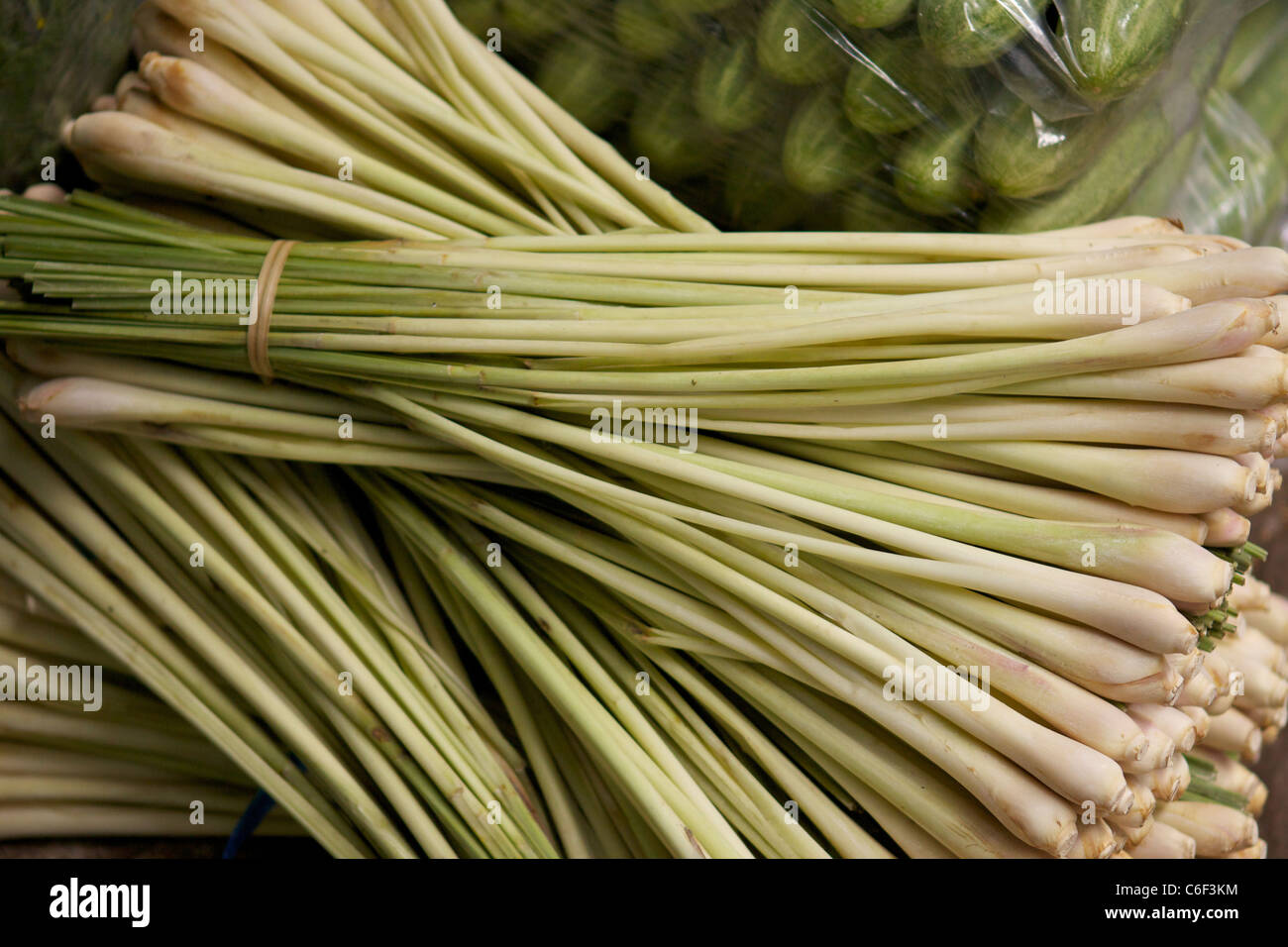 I grappoli di lemongrass fresco per la vendita all'ingrosso di frutta e verdura in Bangkok Foto Stock