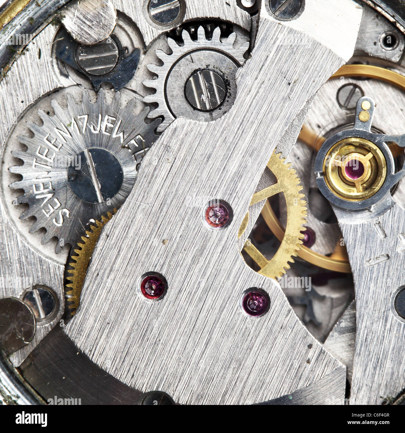 Meccanismo di orologio da polso super close up Foto Stock