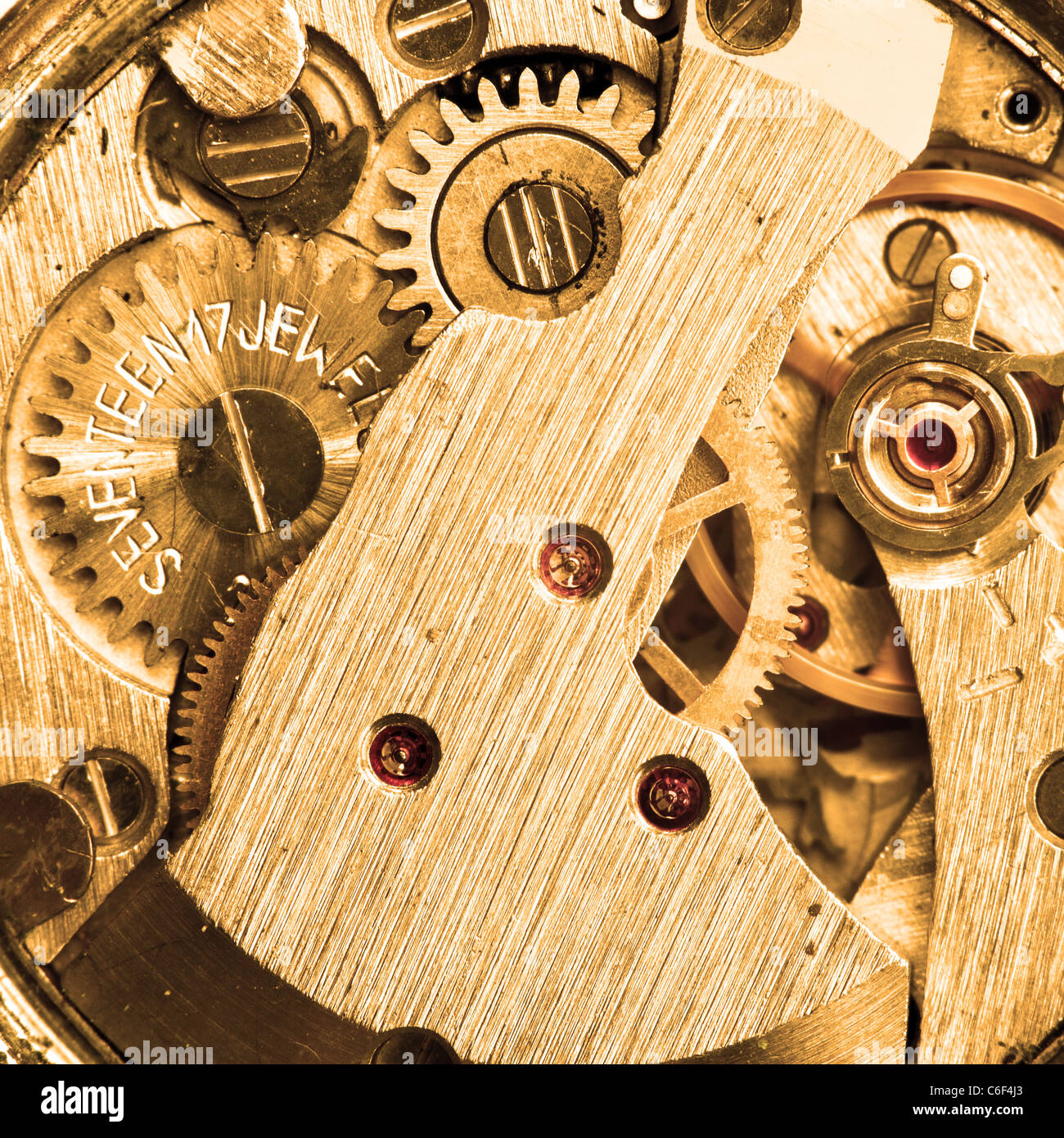 Meccanismo di orologio da polso super close-up Foto Stock