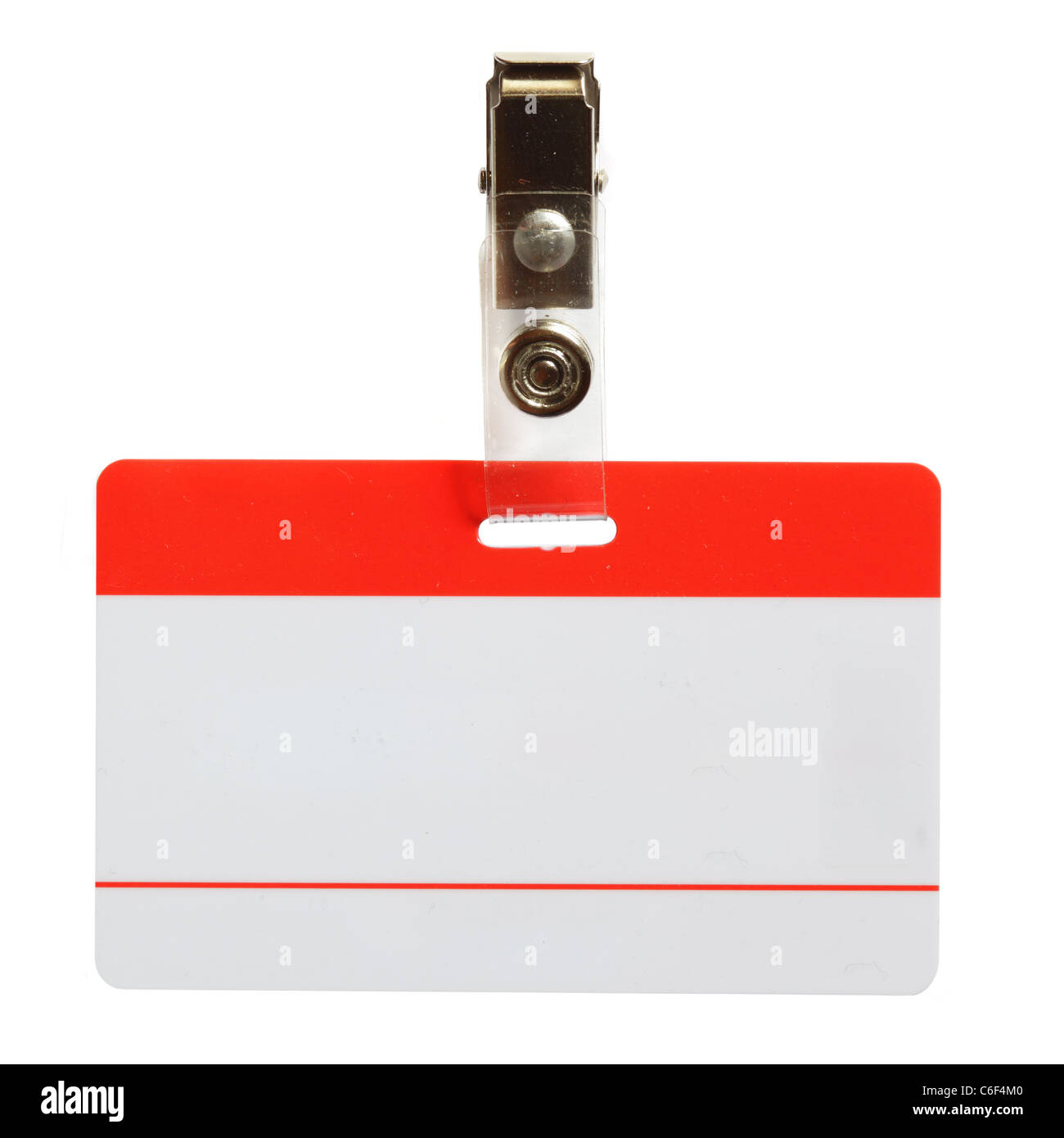 Badge vuoto close-up isolate su sfondo bianco Foto Stock