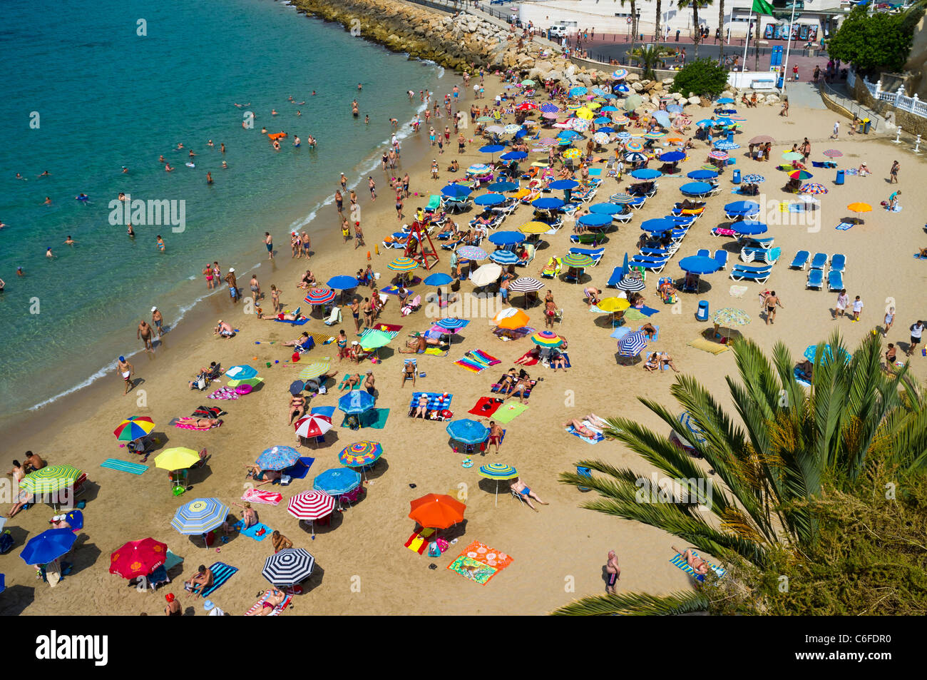 Il piccolo Mal Pas Spiaggia di Benidorm si trova tra il gigante di Levante e di ponente spiagge. Foto di Brian Hickey Foto Stock