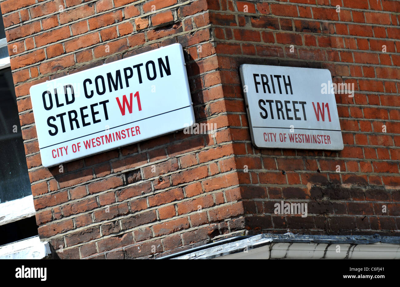 Frith Street e Old Compton Street segni, Soho, Londra, Gran Bretagna, Regno Unito Foto Stock