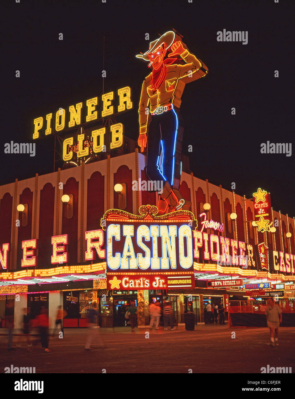 Ex Pioneer Casino Di notte, Downtown Las Vegas, Nevada, Stati Uniti d'America Foto Stock