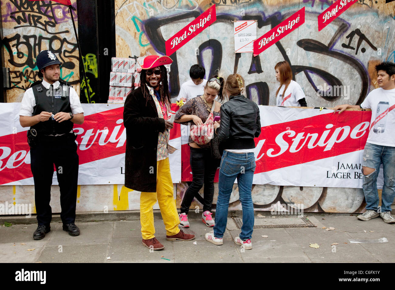 Red Stripe pubblicità birra al carnevale di Notting Hill a ovest di Londra. Foto Stock