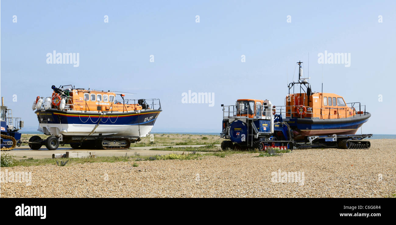 Le imbarcazioni di salvataggio di Dungeness Kent Foto Stock