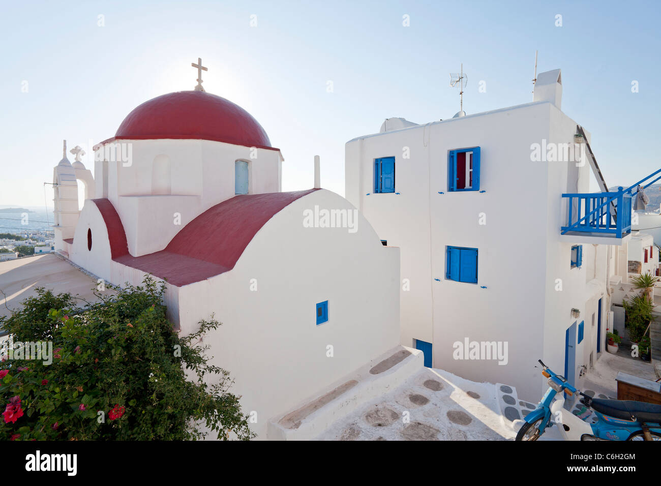 Tradizionale chiesa bianca, Mykonos (Hora), Isole Cicladi Grecia, Europa Foto Stock