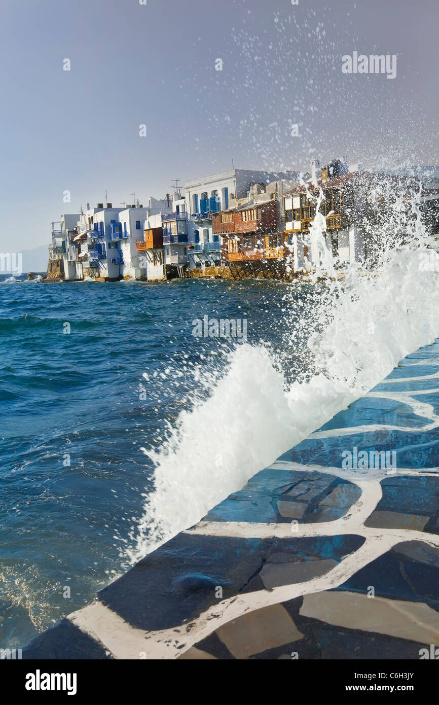 Little Venice waterfront, Mykonos (Hora), Isole Cicladi Grecia, Europa Foto Stock
