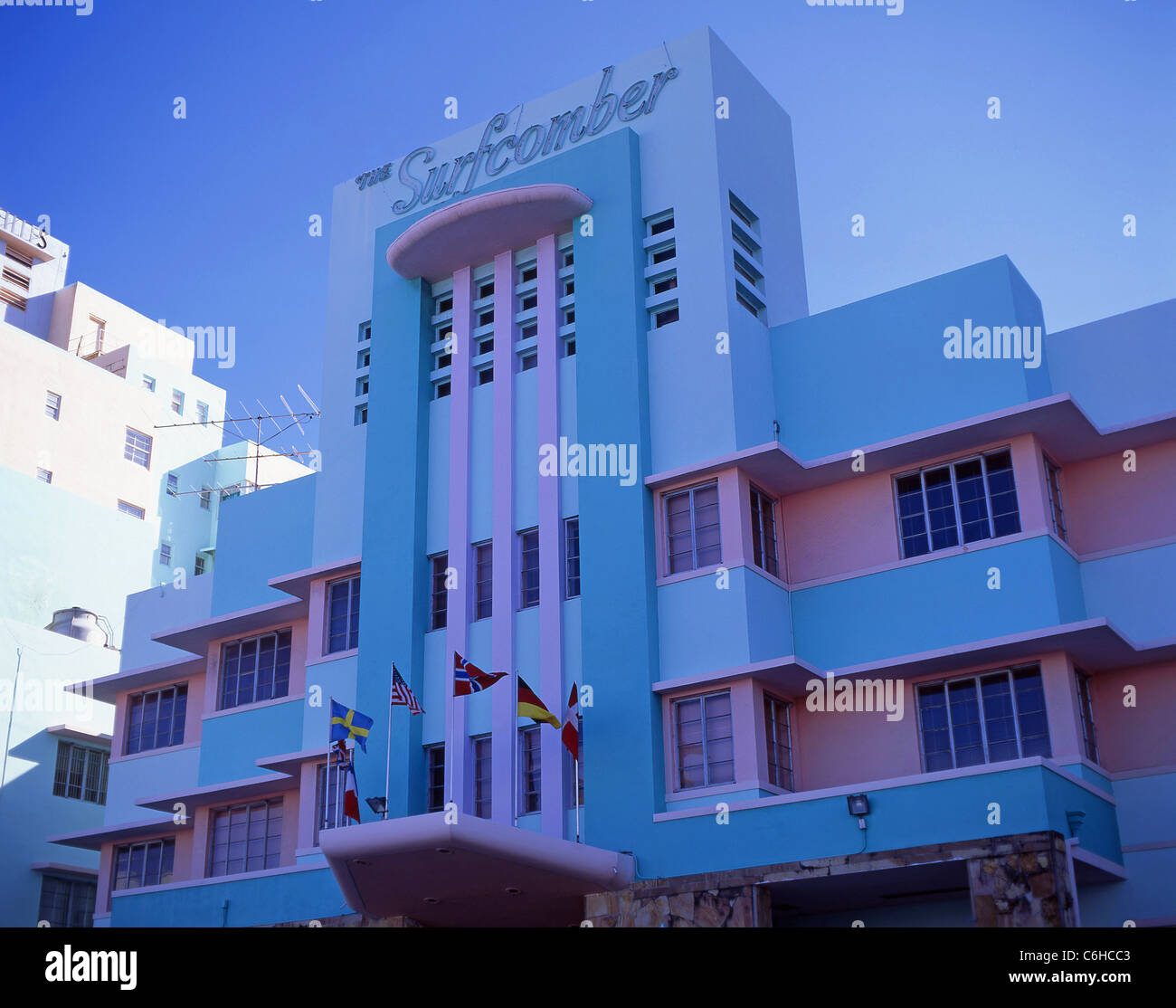 Art Deco Hotel Doubletree Surfcomber Hotel, Collins Avenue, South Beach, Miami Beach, Florida, Stati Uniti d'America Foto Stock