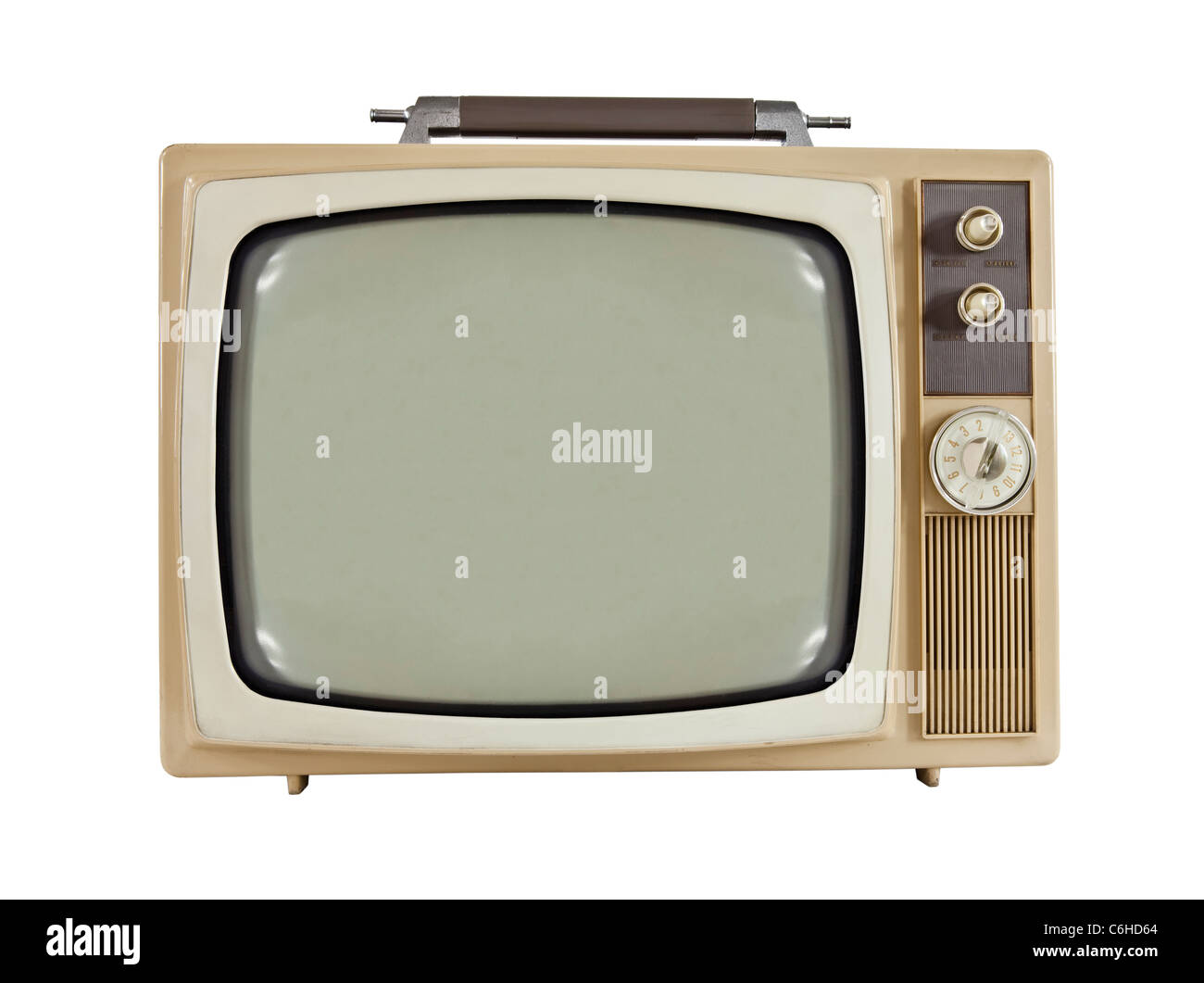 Vintage anni sessanta televisione portatile isolata su bianco. Foto Stock