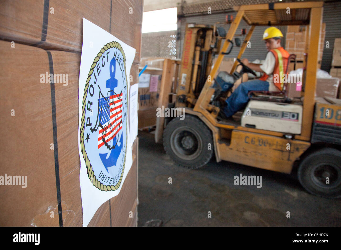 USAID distribuzione al porto di San Salvador El Salvador Foto Stock