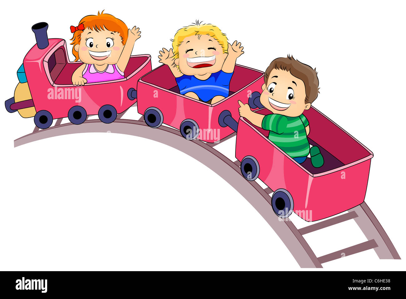 Illustrazione con i ragazzi godendo di un parco Ride Foto Stock