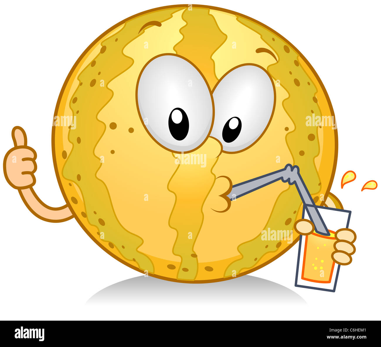 Illustrazione di un carattere di melone di bere qualche drink di frutta Foto Stock