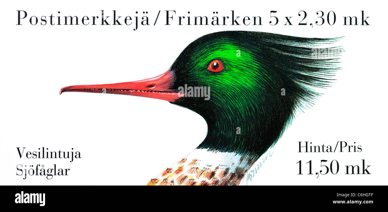 Finlandia francobollo Copertina booklet, wild water bird. Foto Stock