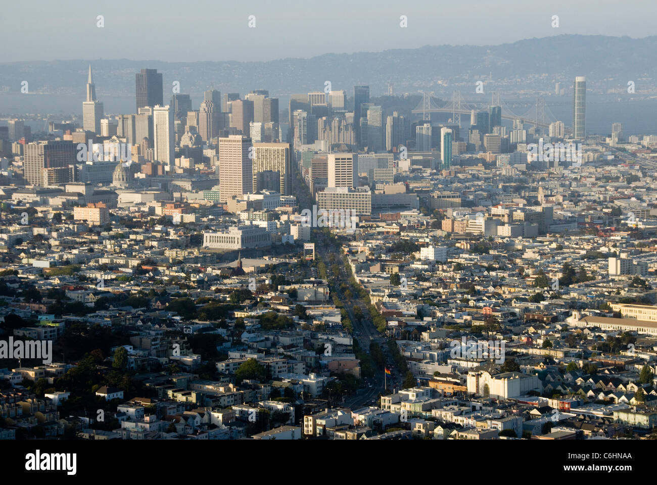 Sobborghi Delores altezze Valle Eureka, Market Street e il CBD, San Francisco, Califonia, STATI UNITI D'AMERICA Foto Stock