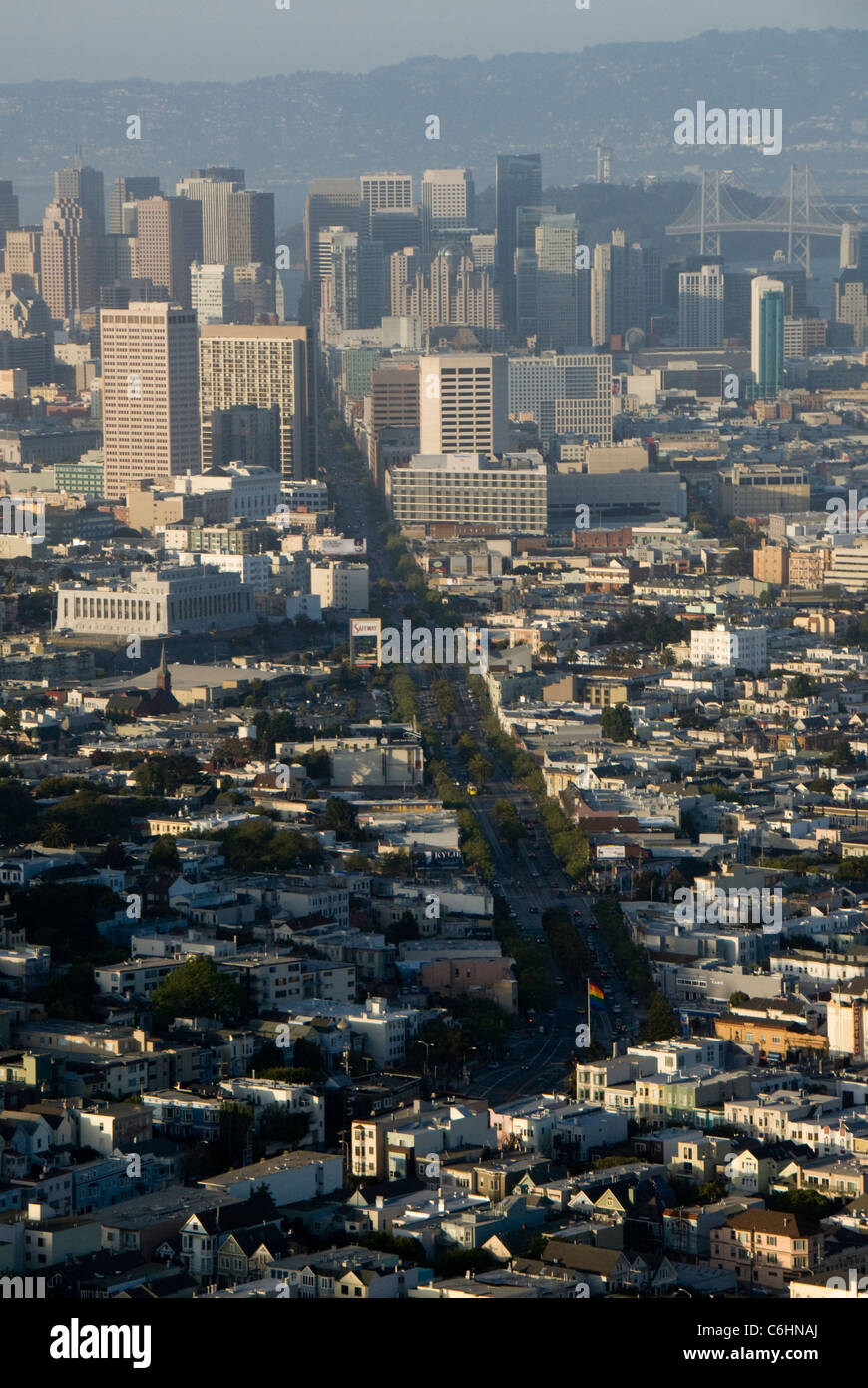 Sobborghi Delores altezze Valle Eureka, Market Street e il CBD, San Francisco, Califonia, STATI UNITI D'AMERICA Foto Stock