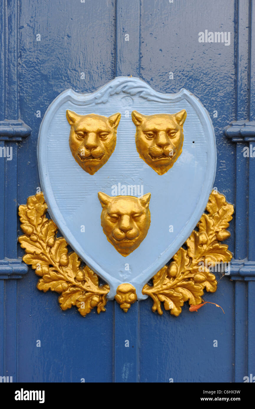 Tradizionale stemma di Shrewsbury 'Floreat Salopia' (Maggio Salop fiorire) Shrewsbury Shropshire England Regno Unito Foto Stock