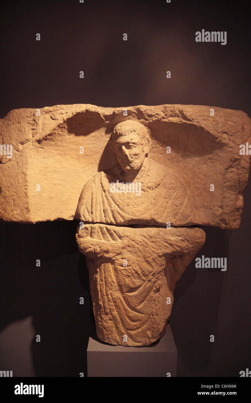 " Un uomo da Aquae Sulis'. Un oggetto contrassegnato per la rimozione definitiva nel museo presso le Terme Romane, bagno, Somerset, Inghilterra. Foto Stock