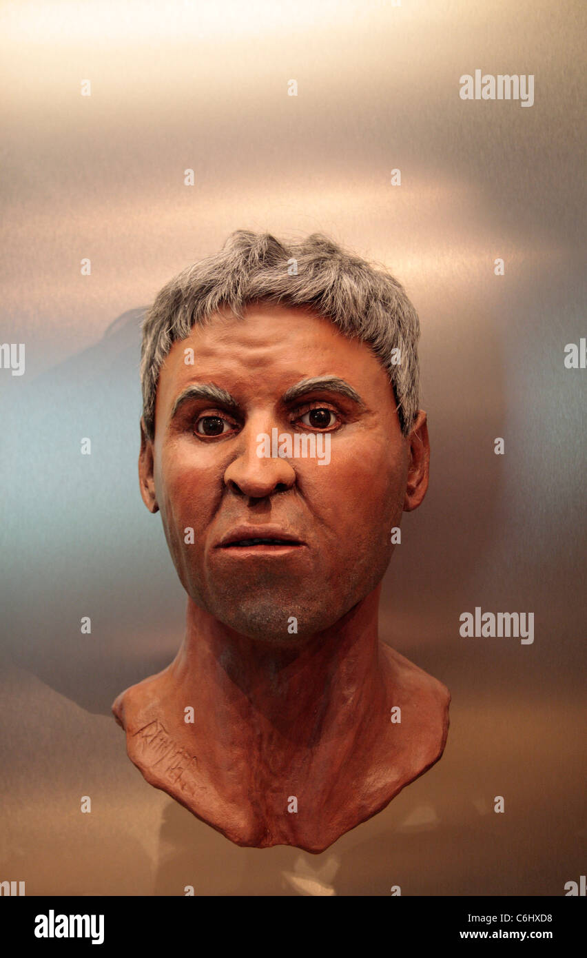 Ricostruita la testa di un uomo di 45 anni da Aquae Sulis, nel Museo delle Terme Romane, bagno, Somerset, Inghilterra. Foto Stock