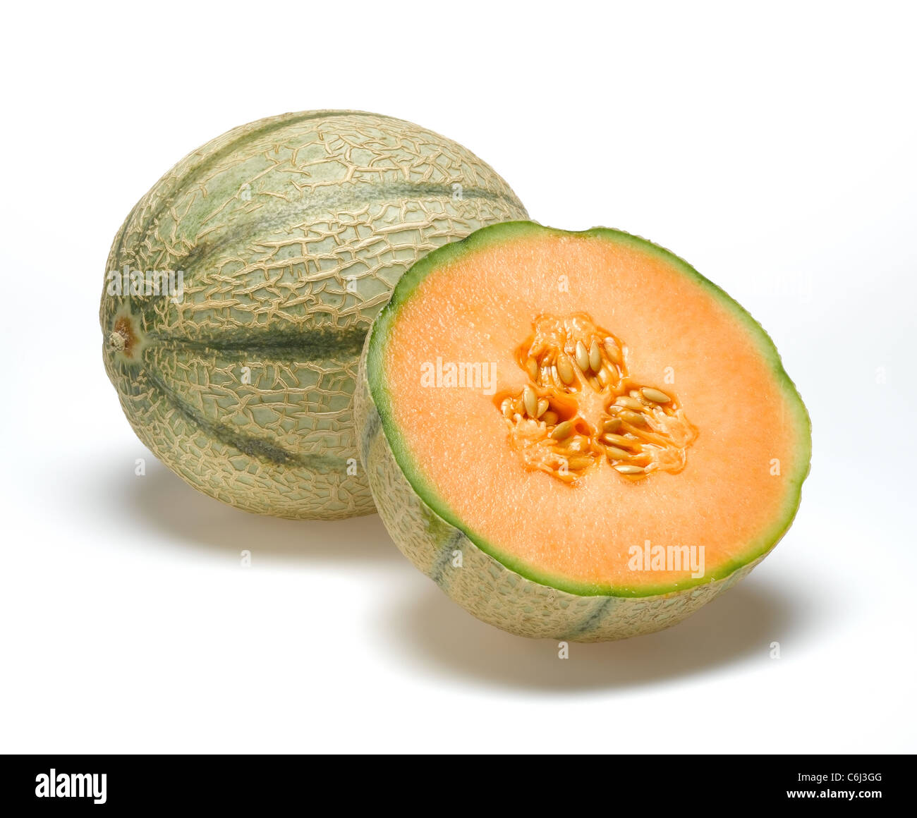 Il melone Cantalupo tagliato fuori Foto Stock