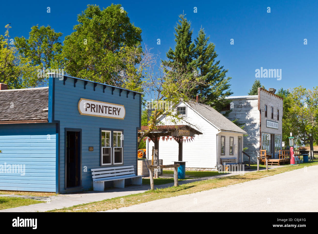 Strada principale presso la storica mennonita Heritage Village in Steinbach di Manitoba in Canada. Foto Stock