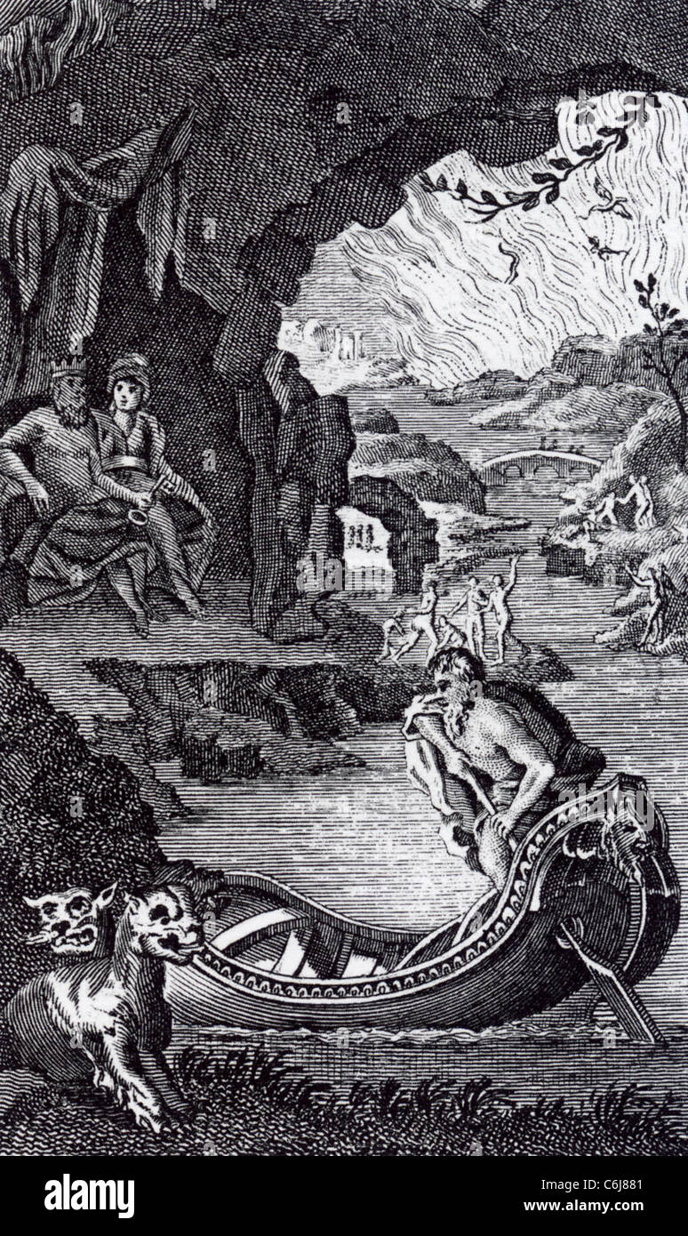 Fiume Lete xviii secolo illustrazione dell'anima egli Attraversamento fiume per soddisfare Ade e Persefone Foto Stock
