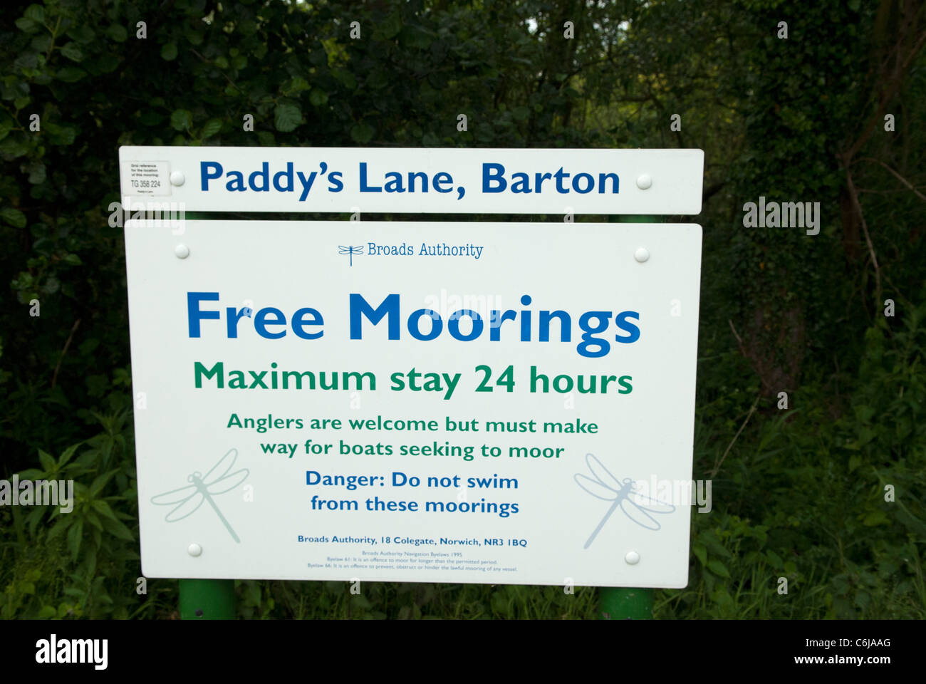 Posti barca segno a Paddy's Lane, Barton ampia, Norfolk, Inghilterra. Foto Stock
