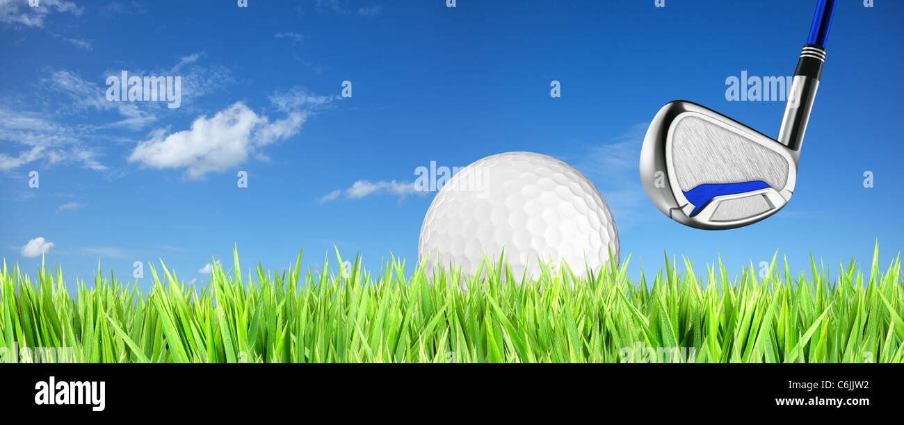 Tema del Golf sfondo. Composizione panoramica in alta risoluzione. Foto Stock