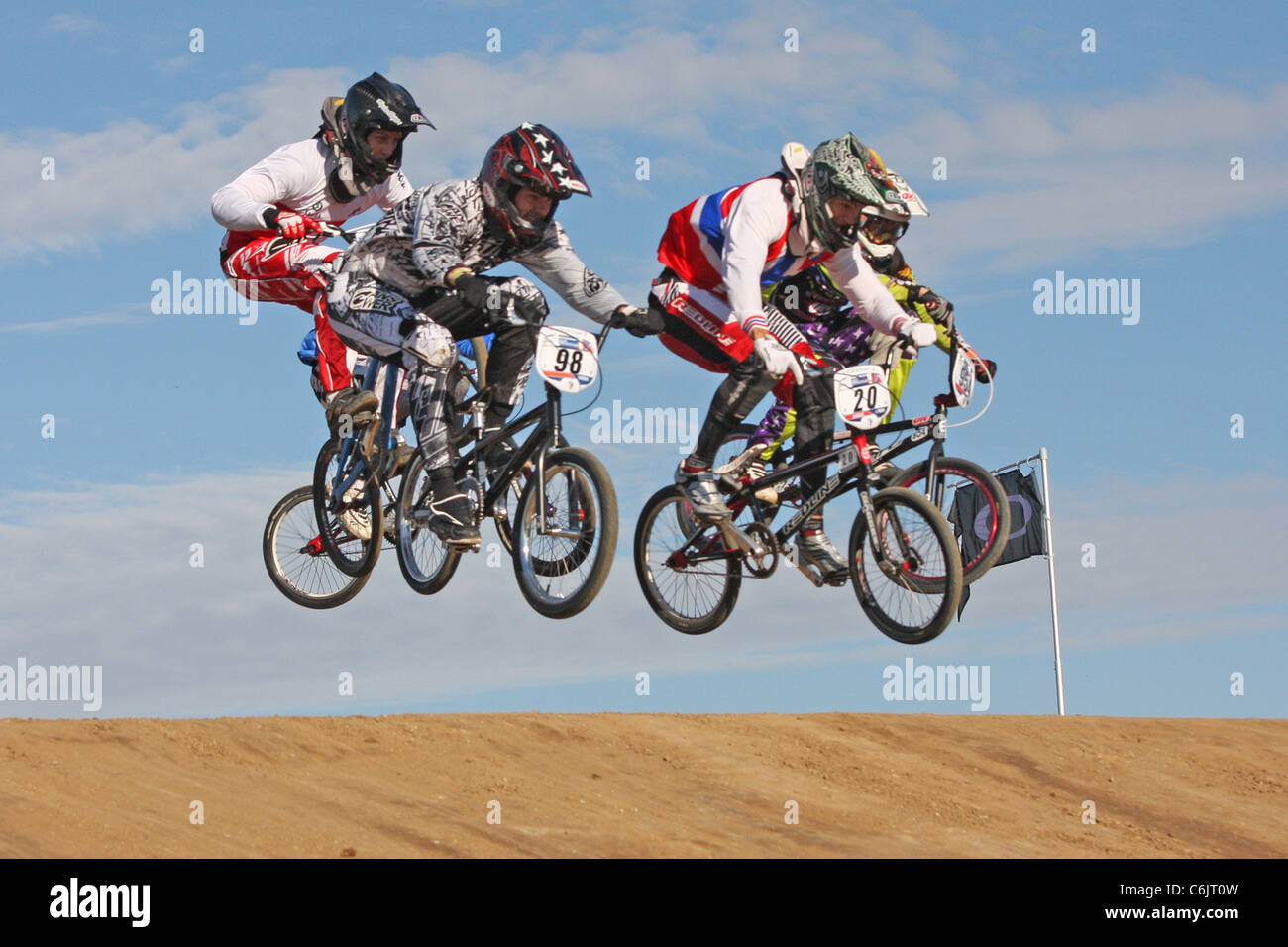 Mens BMX gara al Parco Olimpico. Evento di prova per il London prepara la serie. Foto Stock