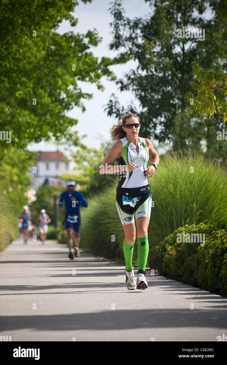 La Vichy a lunga distanza gara di triathlon (Allier - Francia). Triathlon longue distanza de tipo Ironman, à Vichy (Allier - Francia). Foto Stock