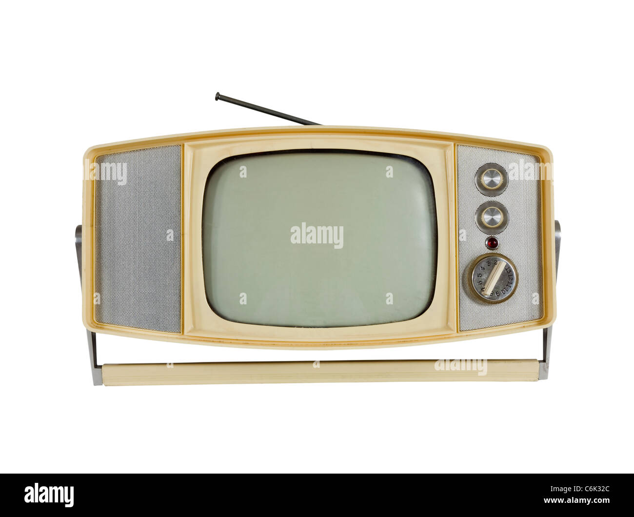 Vintage anni sessanta televisione portatile con maniglia Stand Foto Stock