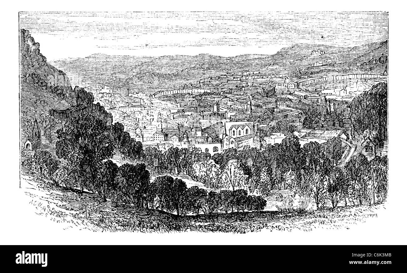 Bath City o città di Bath in Somerset, Inghilterra. Vecchie illustrazioni incise della città di Bath, Inghilterra. Foto Stock