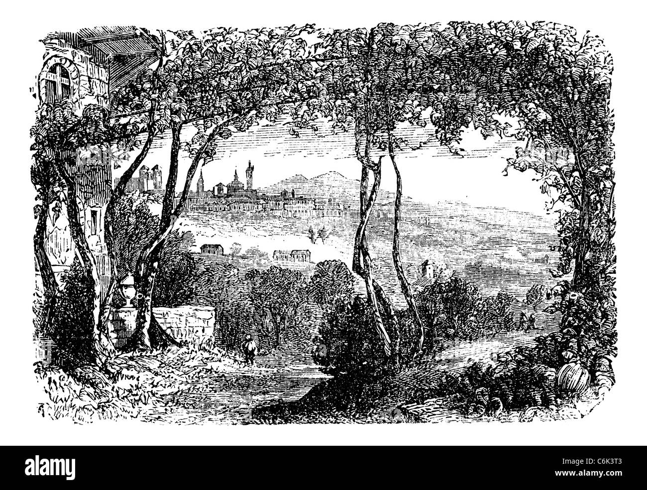 Bergamo, in Lombardi, Italia, durante il 1890s, vintage incisione. Vecchie illustrazioni incise di Bergamo. Foto Stock