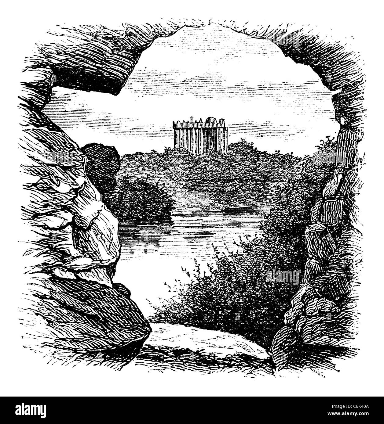 Blarney Castle, Blarney, vintage incisione 1890s. Vecchie illustrazioni incise di Blarney Castle, nella contea di Cork, Irlanda, 1890s. Foto Stock