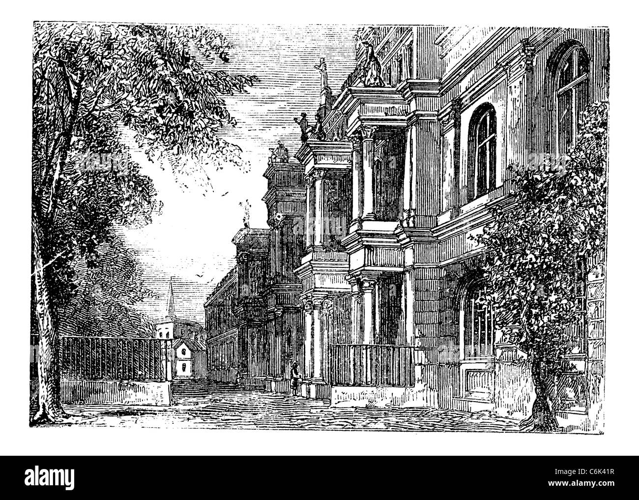 Università di Bonn, Bonn, Germania vintage incisione. Vecchie illustrazioni incise dell Università di Bonn, Germania, 1890 Foto Stock