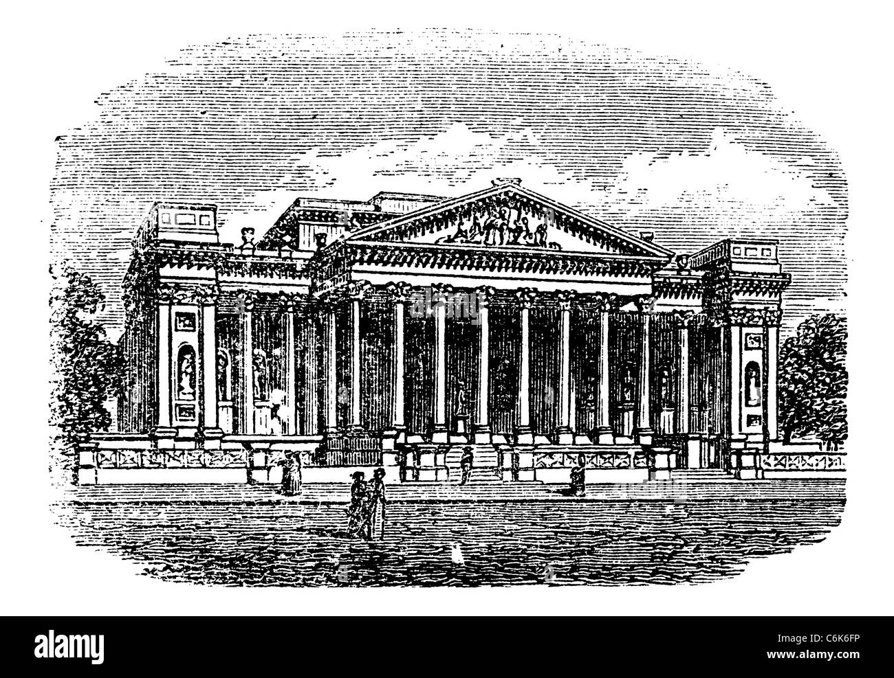 Il Fitzwilliam Museum, Cambridge, Regno Unito, vecchie illustrazioni incise del Fitzwilliam Museum, Cambridge, Inghilterra, 1890s. Foto Stock