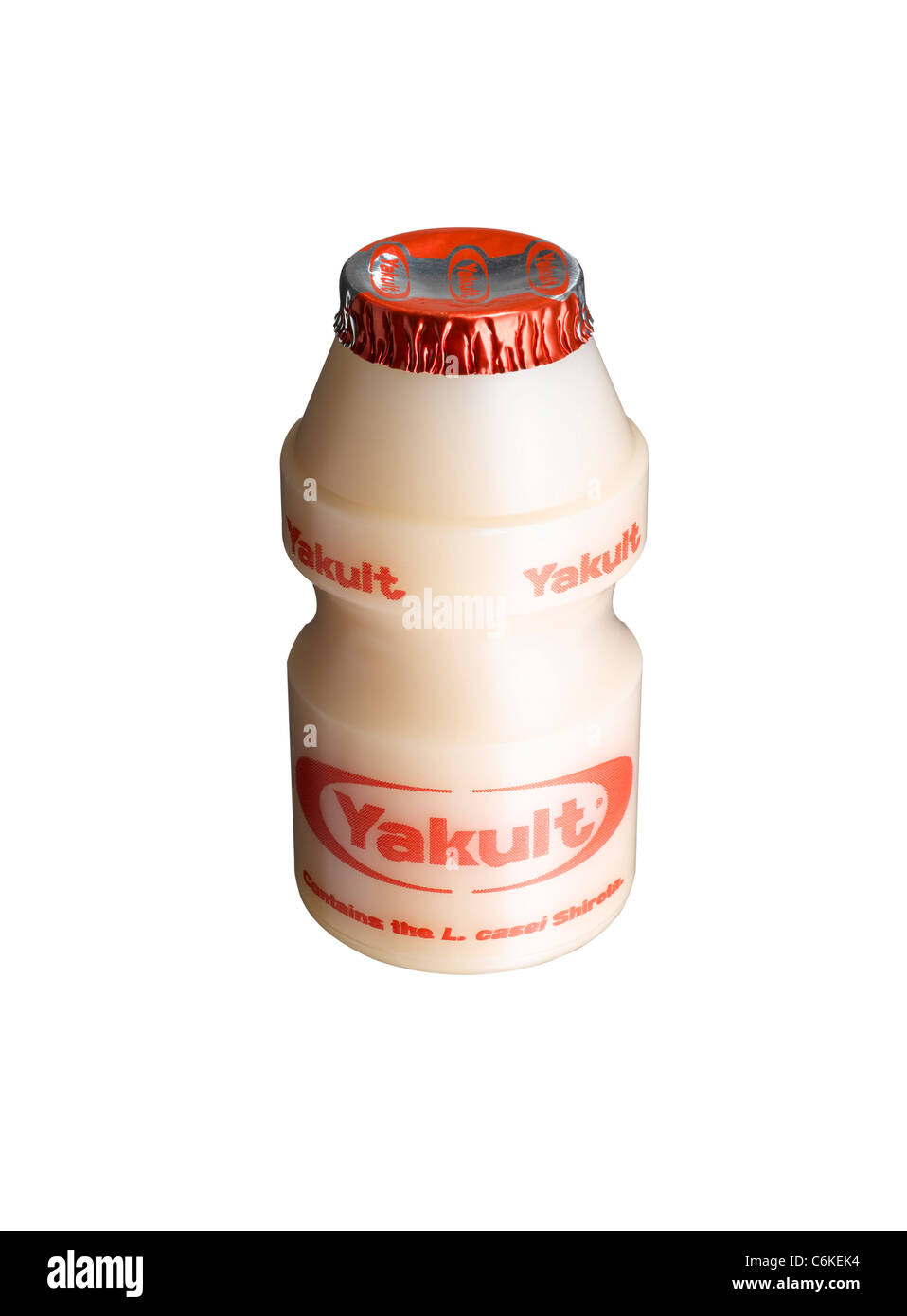 Un taglio al di fuori di un bottiglia di Yakult Foto Stock