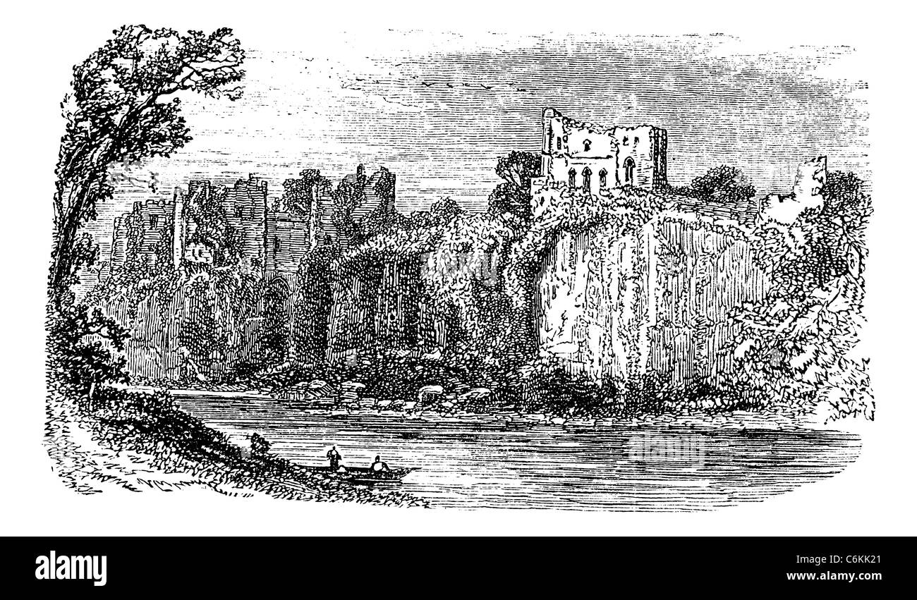 Chepstow Castle, Monmouthshire, Galles durante il 1890s, vintage incisione. Vecchie illustrazioni incise di Chepstow Castle. Foto Stock