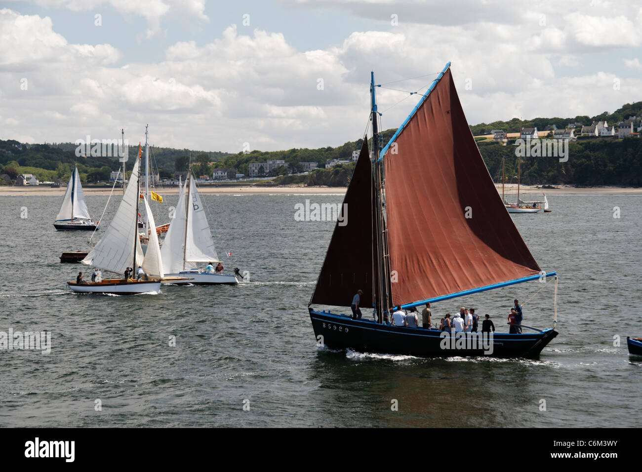 Bergère de Domrémy : sloop shell (ricostituzione, Hôpital-Camfrout, home port, Finistère), festival maritie, Douarnenez bay, Francia. Foto Stock