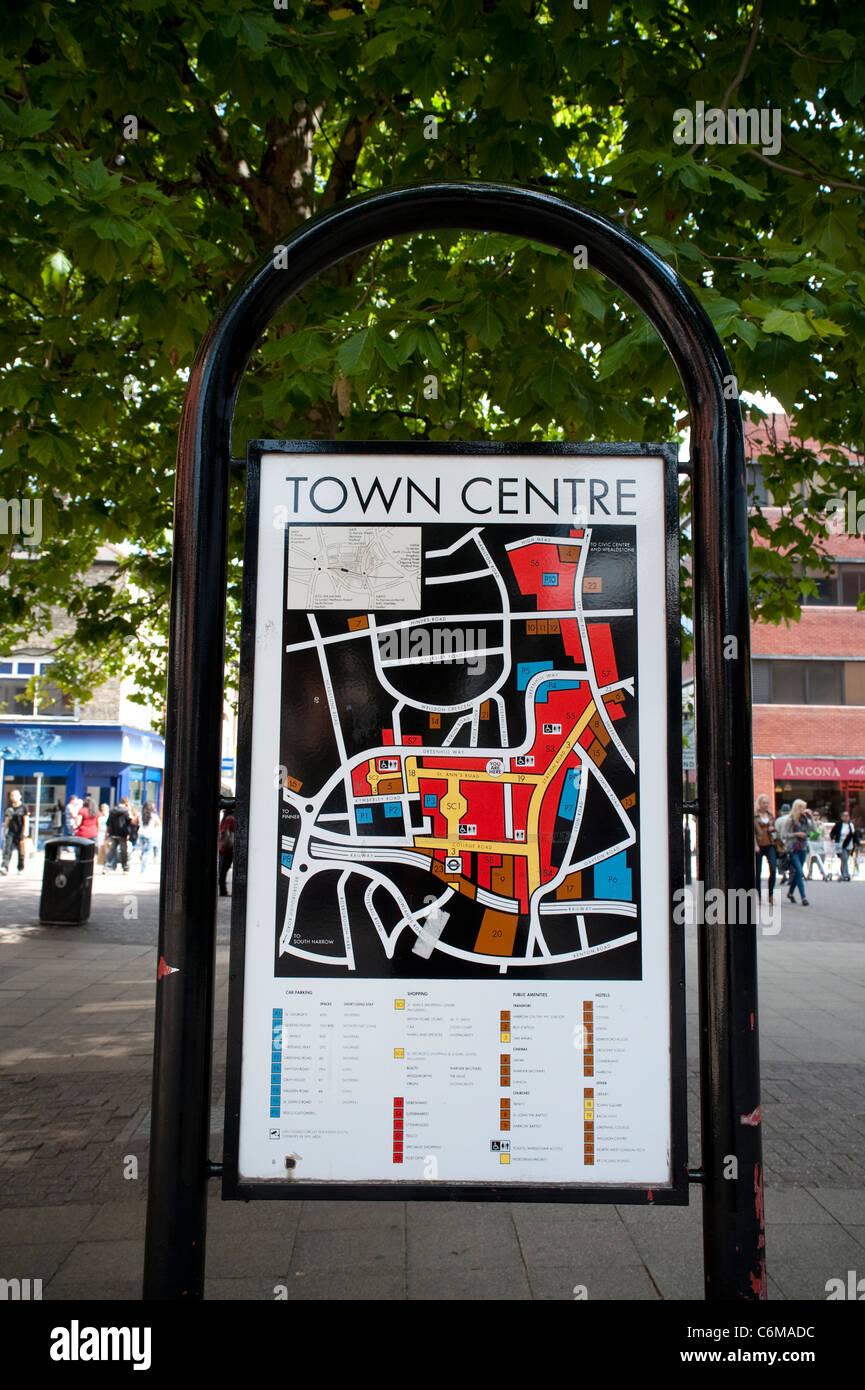 Una mappa del centro città di Harrow , Settembre 2011 Foto Stock