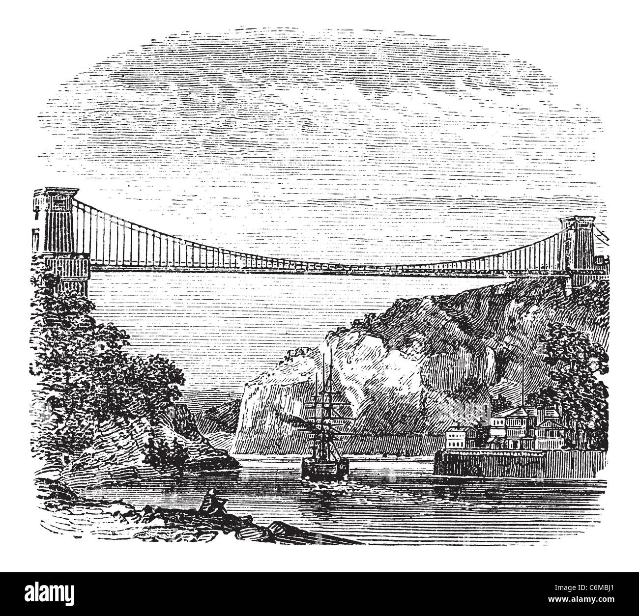 Il ponte sospeso di Clifton, in Clifton, Bristol a Leigh Woods, North Somerset, Inghilterra, durante il 1890s, vintage incisione. Foto Stock