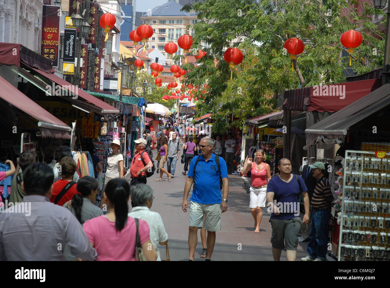 Visualizza in basso mall pedonale, Pagoda Street, Chinatown, Singapore Foto Stock
